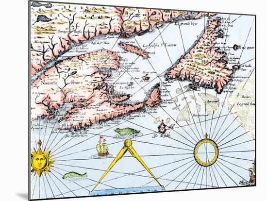 Samuel de Champlain's Map of the Gaspee and Gulf of the Saint Lawrence River, c.1632-null-Mounted Giclee Print