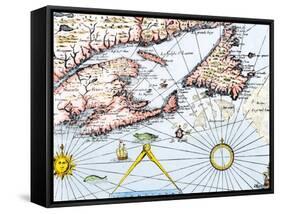 Samuel de Champlain's Map of the Gaspee and Gulf of the Saint Lawrence River, c.1632-null-Framed Stretched Canvas