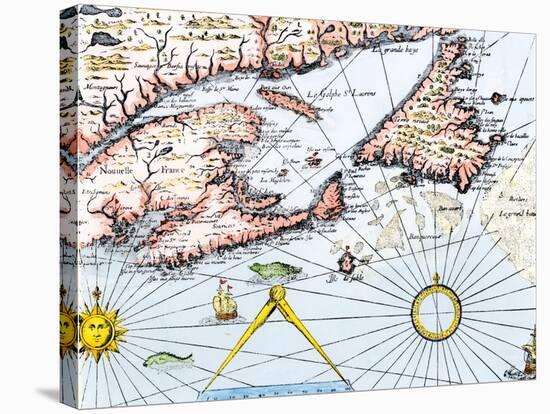 Samuel de Champlain's Map of the Gaspee and Gulf of the Saint Lawrence River, c.1632-null-Stretched Canvas