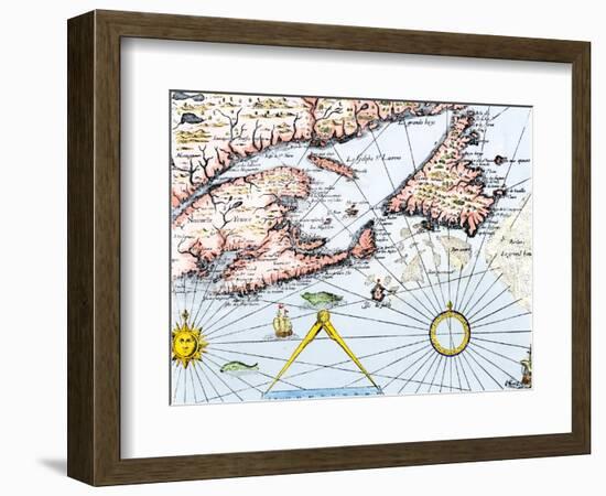 Samuel de Champlain's Map of the Gaspee and Gulf of the Saint Lawrence River, c.1632-null-Framed Giclee Print