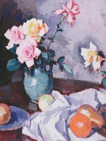 Pink Roses in a Green Jug, C.1926