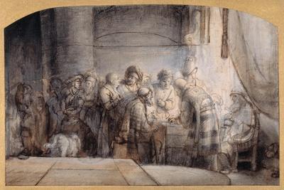 Judas Receiving the Thirty Pieces of Silver, C.1640 (Pen and Ink over Red Chalk over Wash on Paper)