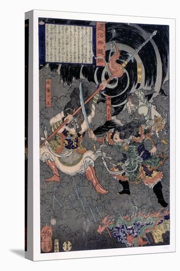 Samurai Fighting Against Monkeys, 19th Century-null-Stretched Canvas