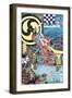 Samurai Fighting in Front of City on Water-null-Framed Giclee Print