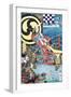 Samurai Fighting in Front of City on Water-null-Framed Giclee Print