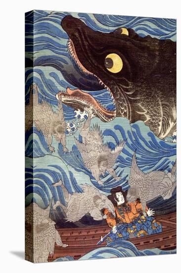 Samurai on the Small Boat-Kuniyoshi Utagawa-Stretched Canvas