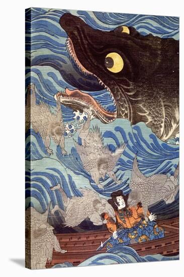 Samurai on the Small Boat-Kuniyoshi Utagawa-Stretched Canvas