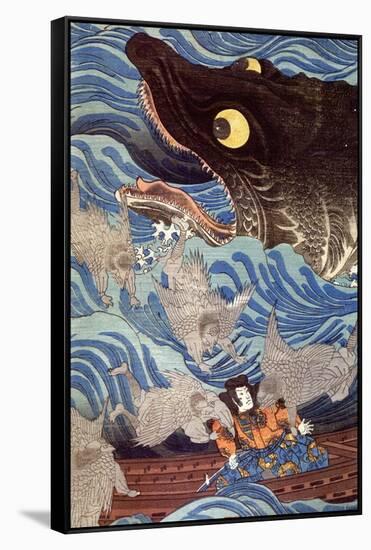 Samurai on the Small Boat-Kuniyoshi Utagawa-Framed Stretched Canvas