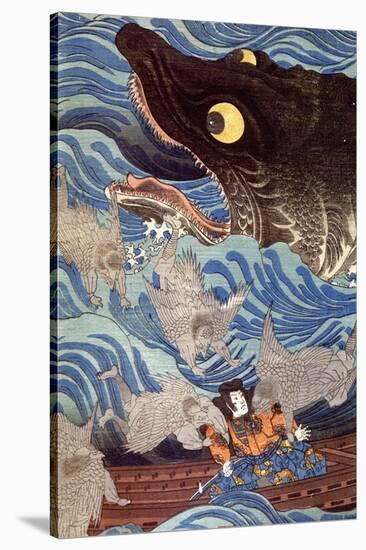 Samurai on the Small Boat-Kuniyoshi Utagawa-Stretched Canvas