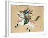 Samurai Warrior Riding a Horse, a Japanese Painting on Silk, in a Traditional Japanese Style-null-Framed Giclee Print