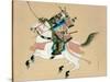 Samurai Warrior Riding a Horse, a Japanese Painting on Silk, in a Traditional Japanese Style-null-Stretched Canvas