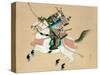 Samurai Warrior Riding a Horse, a Japanese Painting on Silk, in a Traditional Japanese Style-null-Stretched Canvas