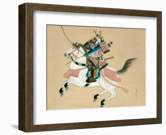 Samurai Warrior Riding a Horse, a Japanese Painting on Silk, in a Traditional Japanese Style-null-Framed Giclee Print