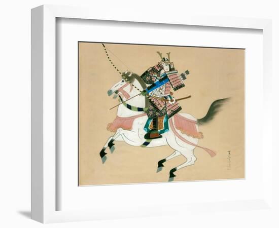 Samurai Warrior Riding a Horse, a Japanese Painting on Silk, in a Traditional Japanese Style-null-Framed Giclee Print