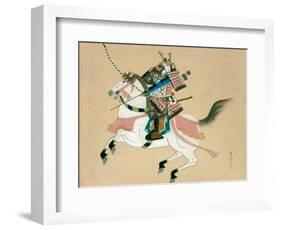 Samurai Warrior Riding a Horse, a Japanese Painting on Silk, in a Traditional Japanese Style-null-Framed Giclee Print