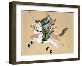 Samurai Warrior Riding a Horse, a Japanese Painting on Silk, in a Traditional Japanese Style-null-Framed Giclee Print