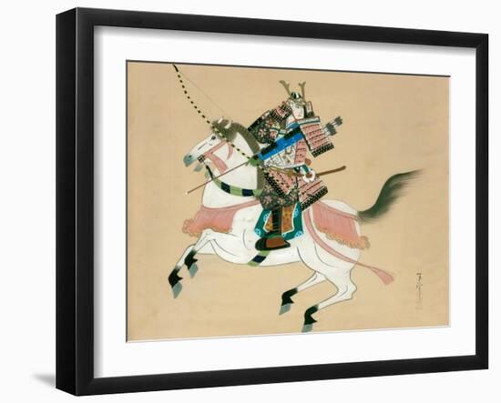 Samurai Warrior Riding a Horse, a Japanese Painting on Silk, in a Traditional Japanese Style-null-Framed Giclee Print