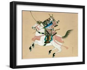 Samurai Warrior Riding a Horse, a Japanese Painting on Silk, in a Traditional Japanese Style-null-Framed Giclee Print