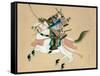 Samurai Warrior Riding a Horse, a Japanese Painting on Silk, in a Traditional Japanese Style-null-Framed Stretched Canvas