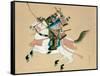 Samurai Warrior Riding a Horse, a Japanese Painting on Silk, in a Traditional Japanese Style-null-Framed Stretched Canvas