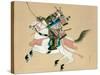 Samurai Warrior Riding a Horse, a Japanese Painting on Silk, in a Traditional Japanese Style-null-Stretched Canvas