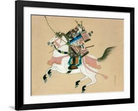 Samurai Warrior Riding a Horse, a Japanese Painting on Silk, in a Traditional Japanese Style-null-Framed Giclee Print