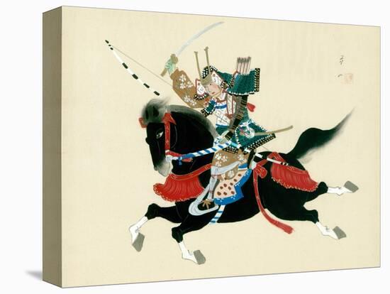 Samurai Warrior Riding a Horse, a Japanese Painting on Silk, in a Traditional Japanese Style-null-Stretched Canvas