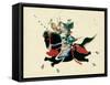 Samurai Warrior Riding a Horse, a Japanese Painting on Silk, in a Traditional Japanese Style-null-Framed Stretched Canvas