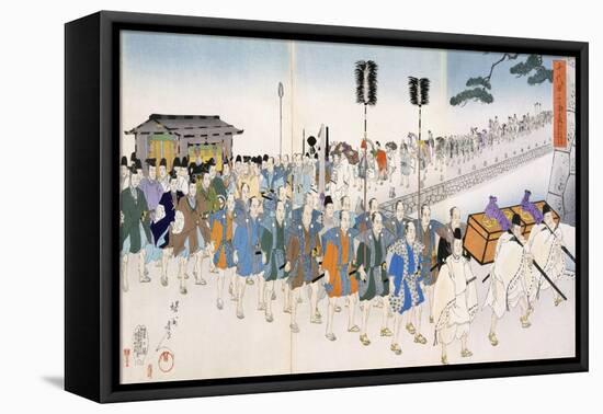 Samurai Warriors on the March (Colour Woodblock Print)-Japanese-Framed Stretched Canvas