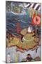 Samurai with Banner in Front of City on Water-null-Mounted Giclee Print