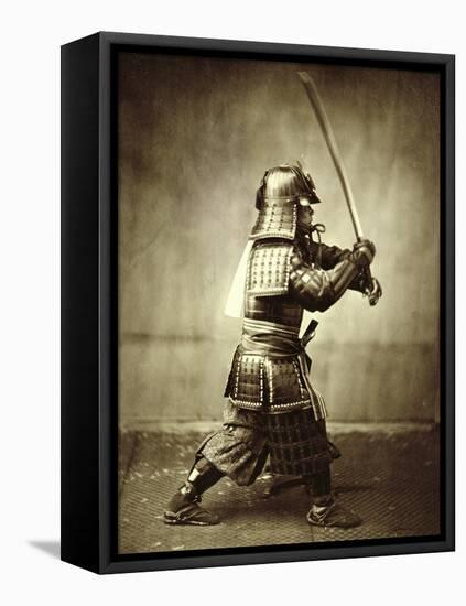 Samurai with raised sword, c1860-Felice Beato-Framed Stretched Canvas