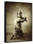 Samurai with raised sword, c1860-Felice Beato-Framed Stretched Canvas