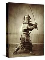 Samurai with Raised Sword, circa 1860-Felice Beato-Stretched Canvas