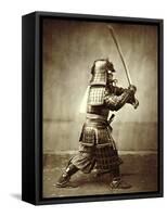 Samurai with Raised Sword, circa 1860-Felice Beato-Framed Stretched Canvas