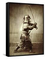 Samurai with Raised Sword, circa 1860-Felice Beato-Framed Stretched Canvas