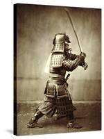 Samurai with Raised Sword, circa 1860-Felice Beato-Stretched Canvas