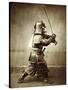 Samurai with Raised Sword, circa 1860-Felice Beato-Stretched Canvas