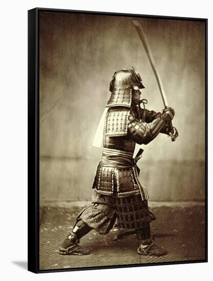 Samurai with Raised Sword, circa 1860-Felice Beato-Framed Stretched Canvas