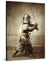 Samurai with Raised Sword, circa 1860-Felice Beato-Stretched Canvas