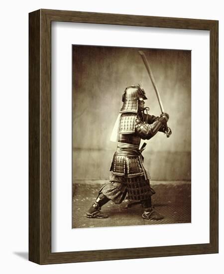 Samurai with Raised Sword, circa 1860-Felice Beato-Framed Premium Giclee Print