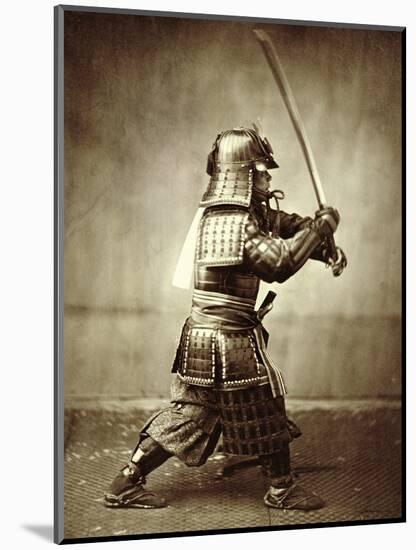 Samurai with Raised Sword, circa 1860-Felice Beato-Mounted Premium Giclee Print