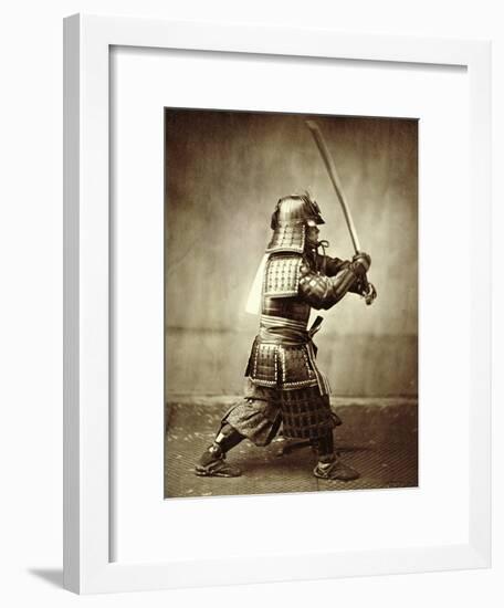 Samurai with Raised Sword, circa 1860-Felice Beato-Framed Giclee Print