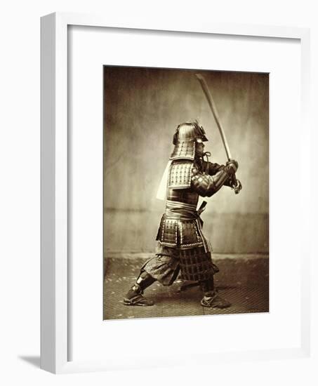 Samurai with Raised Sword, circa 1860-Felice Beato-Framed Giclee Print