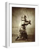 Samurai with Raised Sword, circa 1860-Felice Beato-Framed Giclee Print