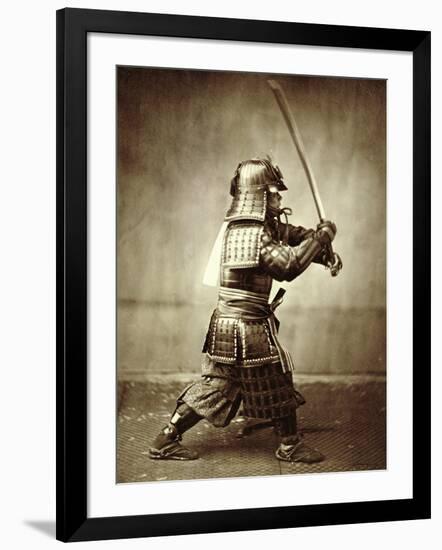 Samurai with Raised Sword, circa 1860-Felice Beato-Framed Giclee Print