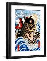 Samurai Wrestling Giant Koi-null-Framed Giclee Print