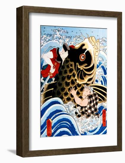 Samurai Wrestling Giant Koi-null-Framed Giclee Print