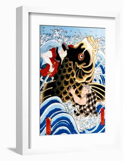 Samurai Wrestling Giant Koi-null-Framed Giclee Print