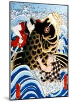 Samurai Wrestling Giant Koi-null-Mounted Giclee Print