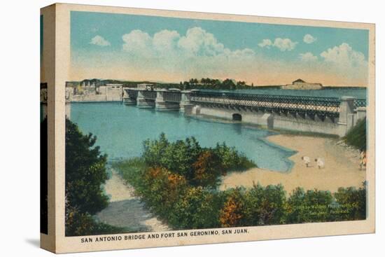 San Antonio Bridge and Fort Geronimo, San Juan, 1909-null-Stretched Canvas